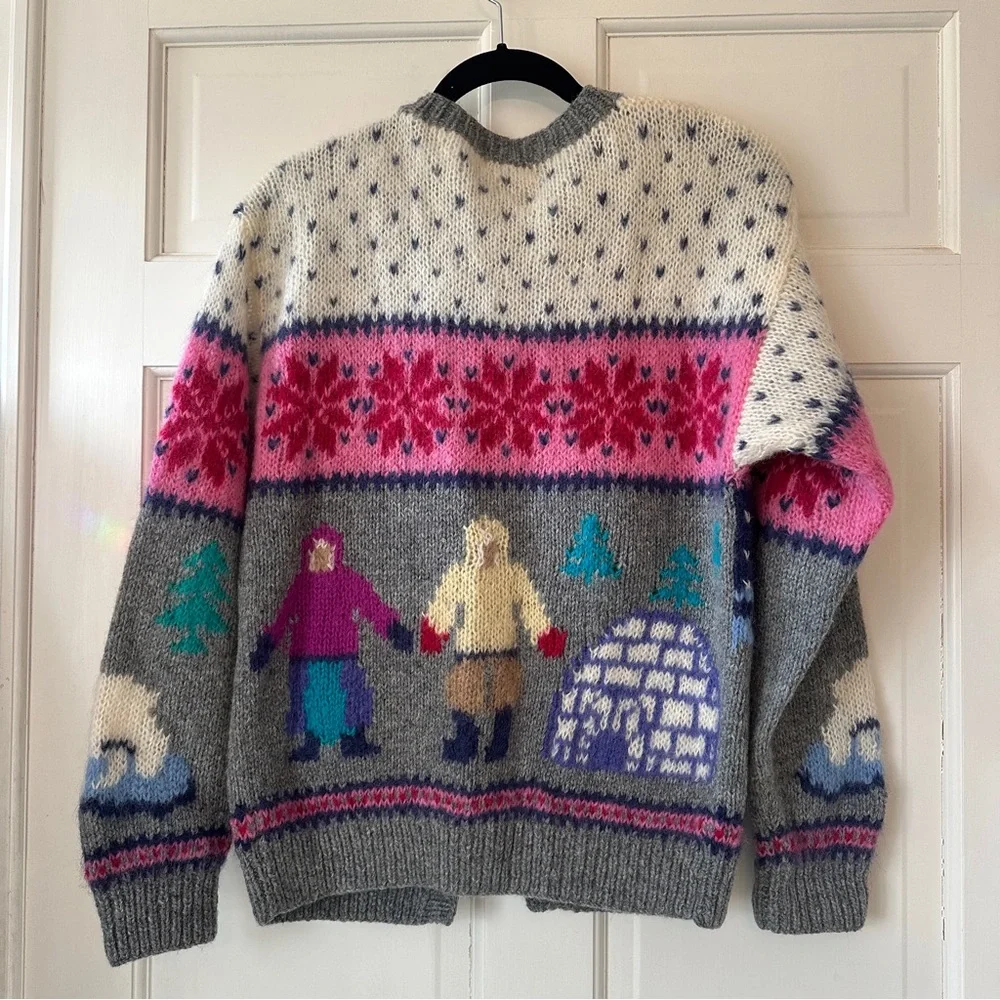 Vintage Skyr Wool Button Down Ski Sweater Cardigan Medium Eskimo fair isle knit - Picture 5 of 5